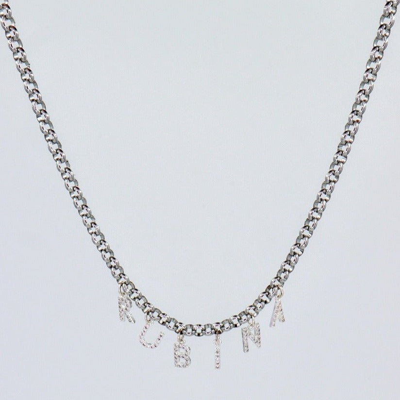 Skreddersy ditt Ball Chain Initial smykke sølv Halskjede med diamant bokstaver