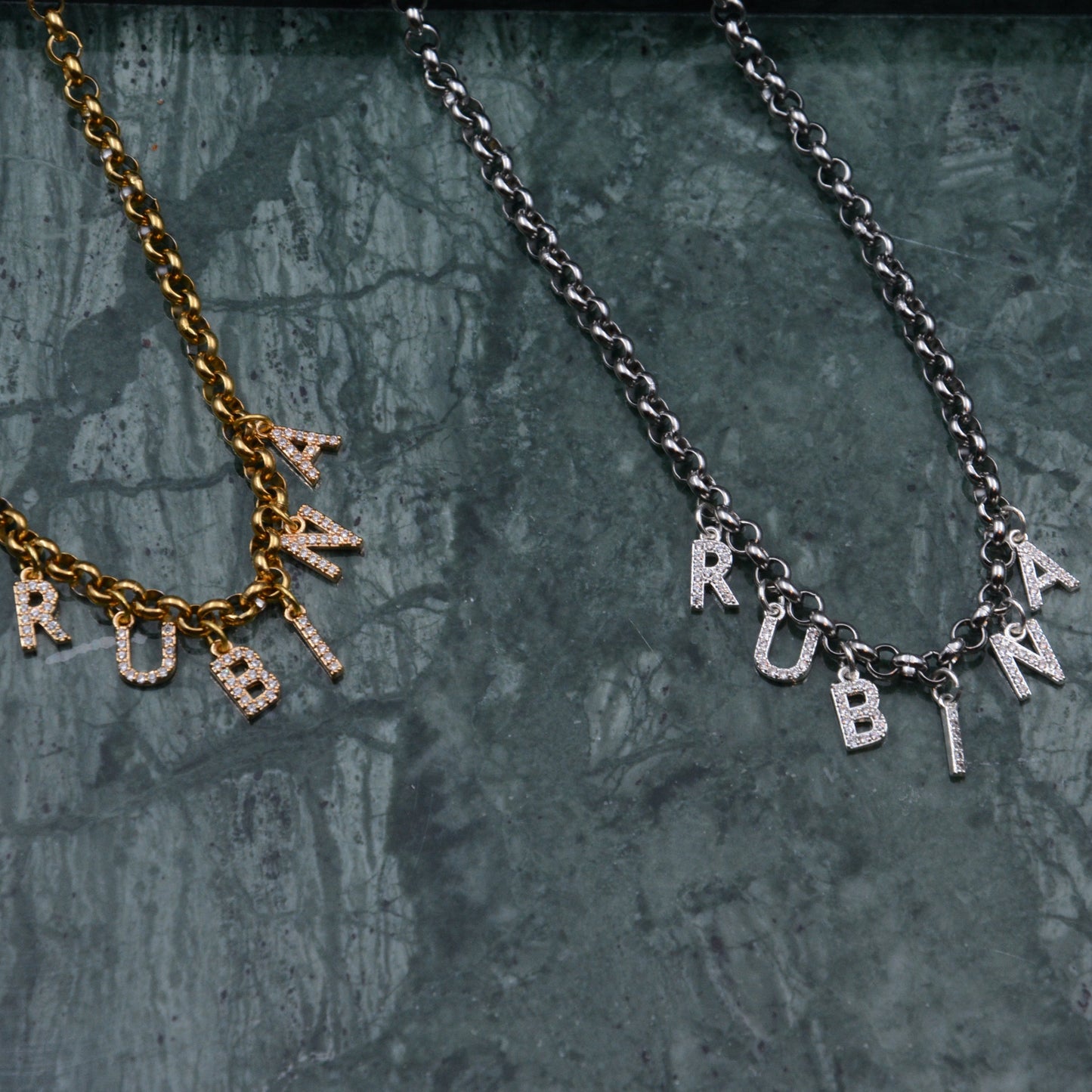 Skreddersy ditt Ball Chain Initial smykke gull og sølv Halskjede med diamant bokstaver