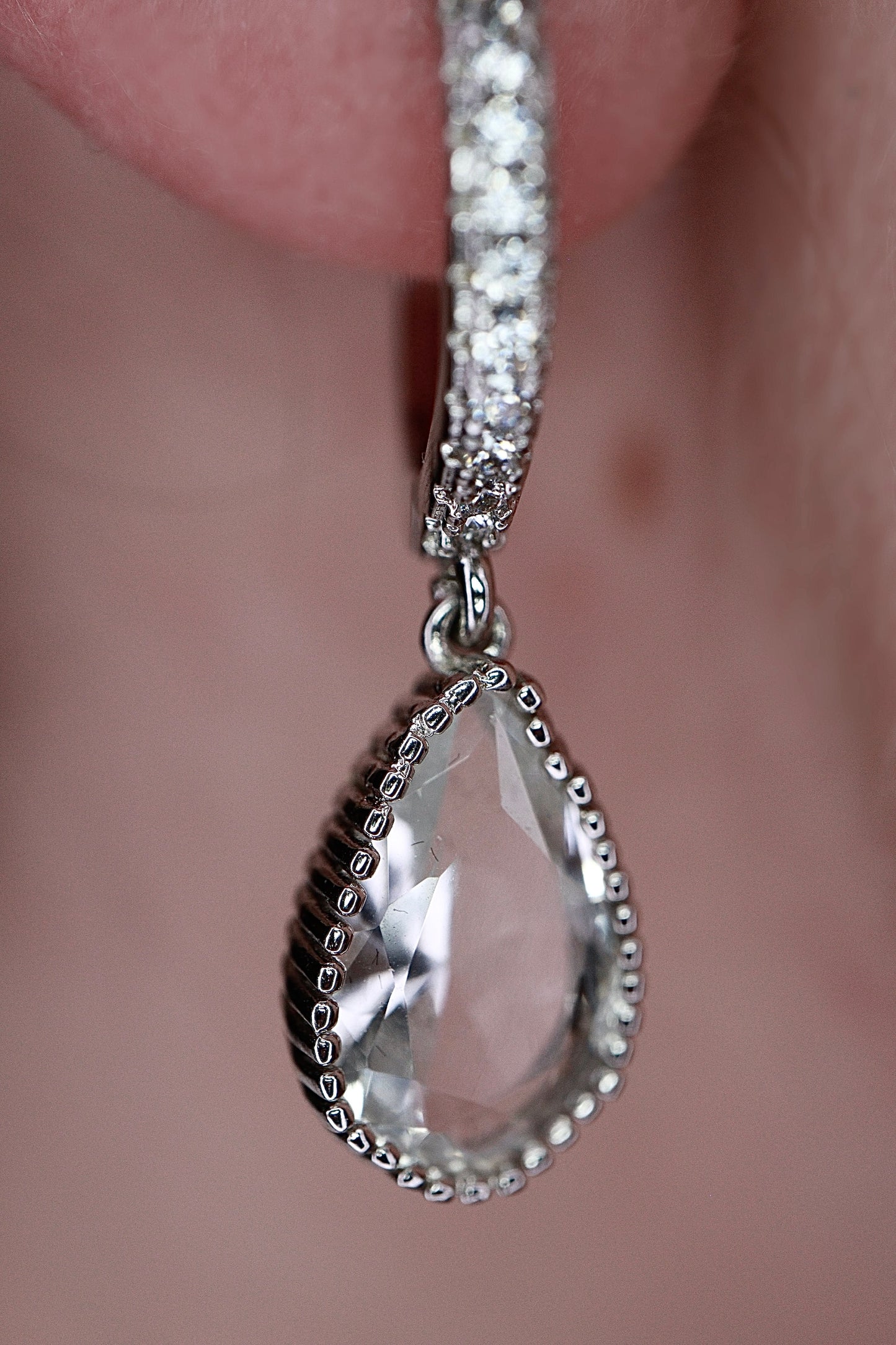 Diamond Drop Hoops Sølv Diamant Statment Øredobb