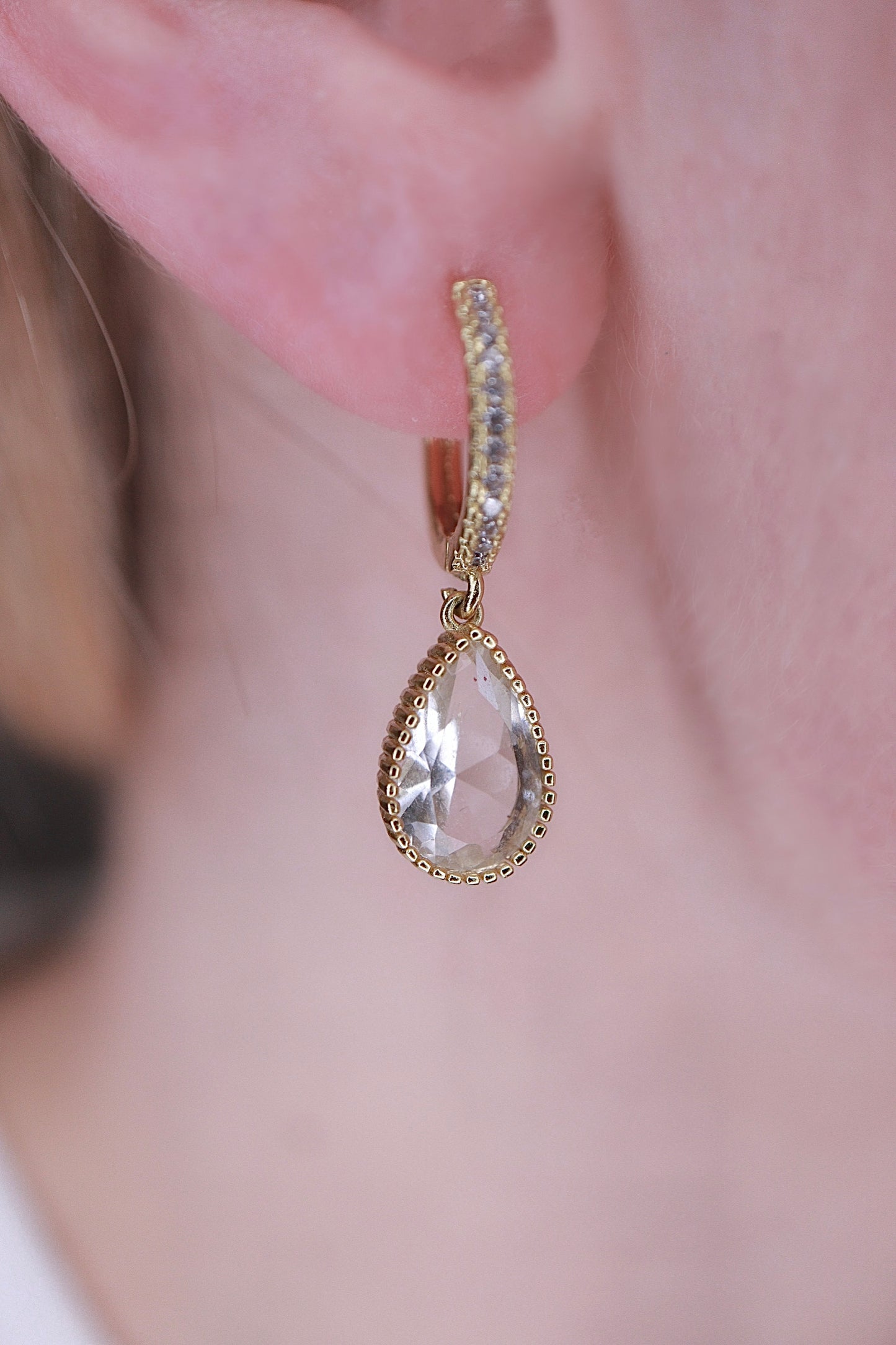 Diamond Drop Hoops Gull Diamant Statment Øredobb